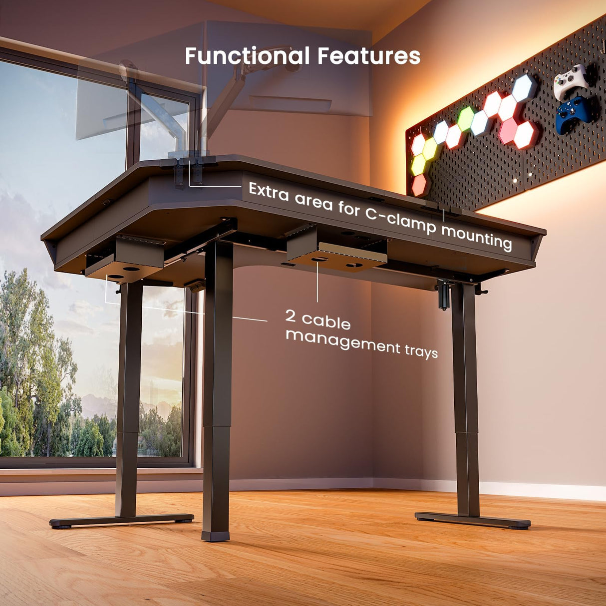 ErGear 65″ L Shaped Corner Standing Desk, 3 Drawers & 2 Cable Management Trays Large Stand up Desk, C-Clamp Mount Compatible Height Adjustable Desk for Home Office, Black ErGear