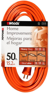 Woods Medium Duty Extension Cord, 50Ft, 14 Gauge, 3 Conductor, General Purpose Cord, SJTW, Orange, 0626 Woods