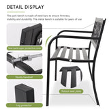 Ruesleag Garden Bench,Metal Outdoor Bench Park Bench with Plastic Mesh Backrest Armrests Sturdy Steel Frame for Patio Yard Porch Entryway Black Ruesleag