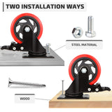 Nefish 4 Inch Industrial Caster Wheels with Brake, Casters Set of 4 Heavy Duty Industrial Grade Casters, Non-Marking Polyurethane Wheels, Workbench Casters 1800 Lbs for Cart, Furniture, Shelving Nefish