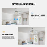 CROSSIO 52" Crystal Ceiling Fan with Light Dimmable LED Chandelier Ceiling Fan Modern Reversible Ceiling Fan Light Fixture with Remote for Bedroom Dining Room Living Room Chrome CROSSIO