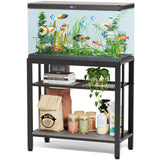 VOWNER 20-29 Gallon Fish Tank Stand - Metal Aquarium Stand, 30.7" L x 13.8" W x 29.5" H, Heavy Duty Reptile Tank Stand, Adjustable 3-Tier Fish Tank Rack Shelf for Home Office, 440LBS Capacity, Grey VOWNER