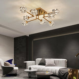 Qgiytp Vintage Gold Semi Flush Mount Ceiling Light 8-Light Glass Sputnik Chandeliers Mid Century Modern Crystal Ceiling Light Fixture for Living Room Dining Room Bedroom Kitchen Foyer Qgiytp