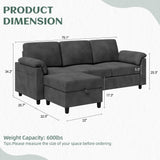 Vongrasig Convertible Sectional Couch, 3 Seat L Shaped Couch Sofa with Removable pillows Linen Fabric Small Couch Mid Century for Living Room, Apartment and Office BK Vongrasig