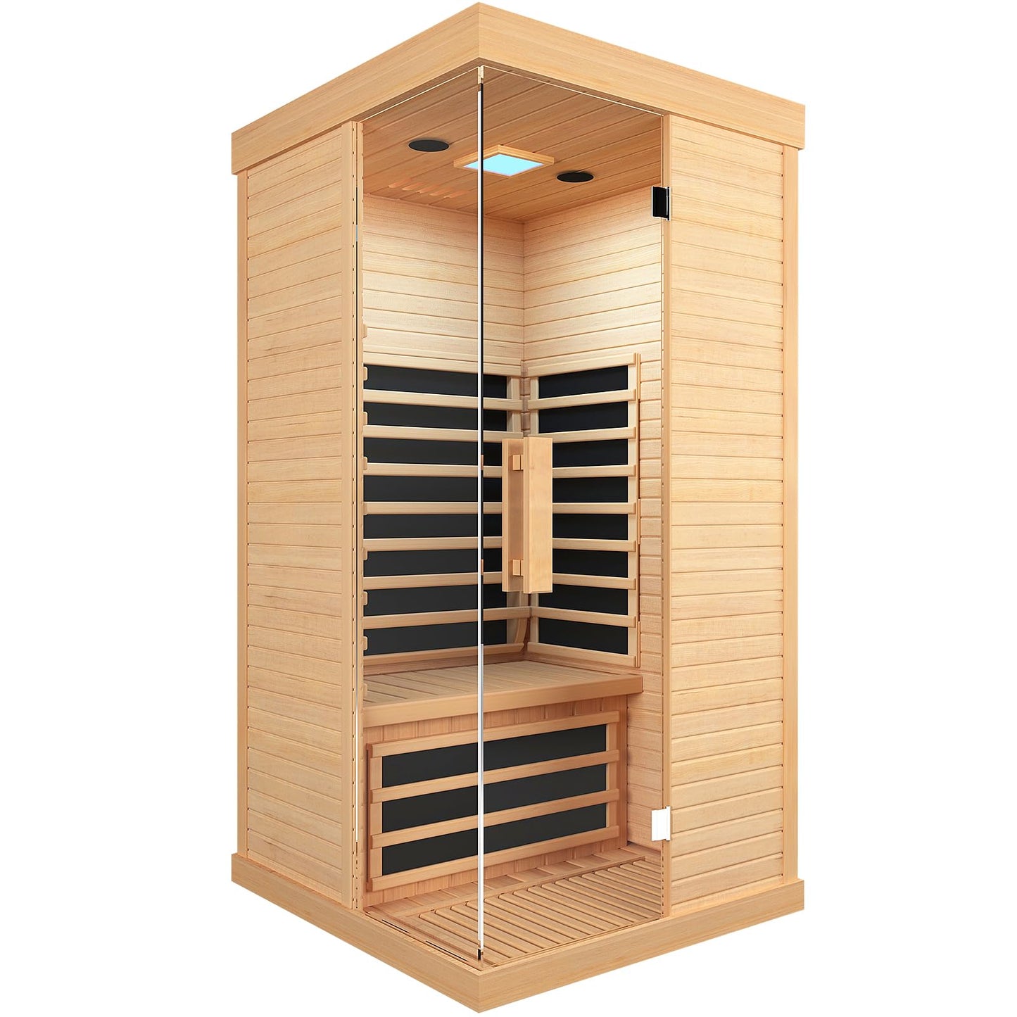 OUTEXER Sauna Room Indoor Far Infrared Saunas Home Canadian Hemlock 1400W Low-EMF Dry Saunas Single Person Spa with 7 Color Therapy 33.5 * 33.5 * 70.9inch