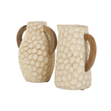 Deco 79 Paper Mache Decorative Vase Honeycomb Inspired Jug Centerpiece Vases with Brown Wooden Handles, Set of 2 Flower Vases for Home Decoration 6" W,9" H, Beige Deco 79