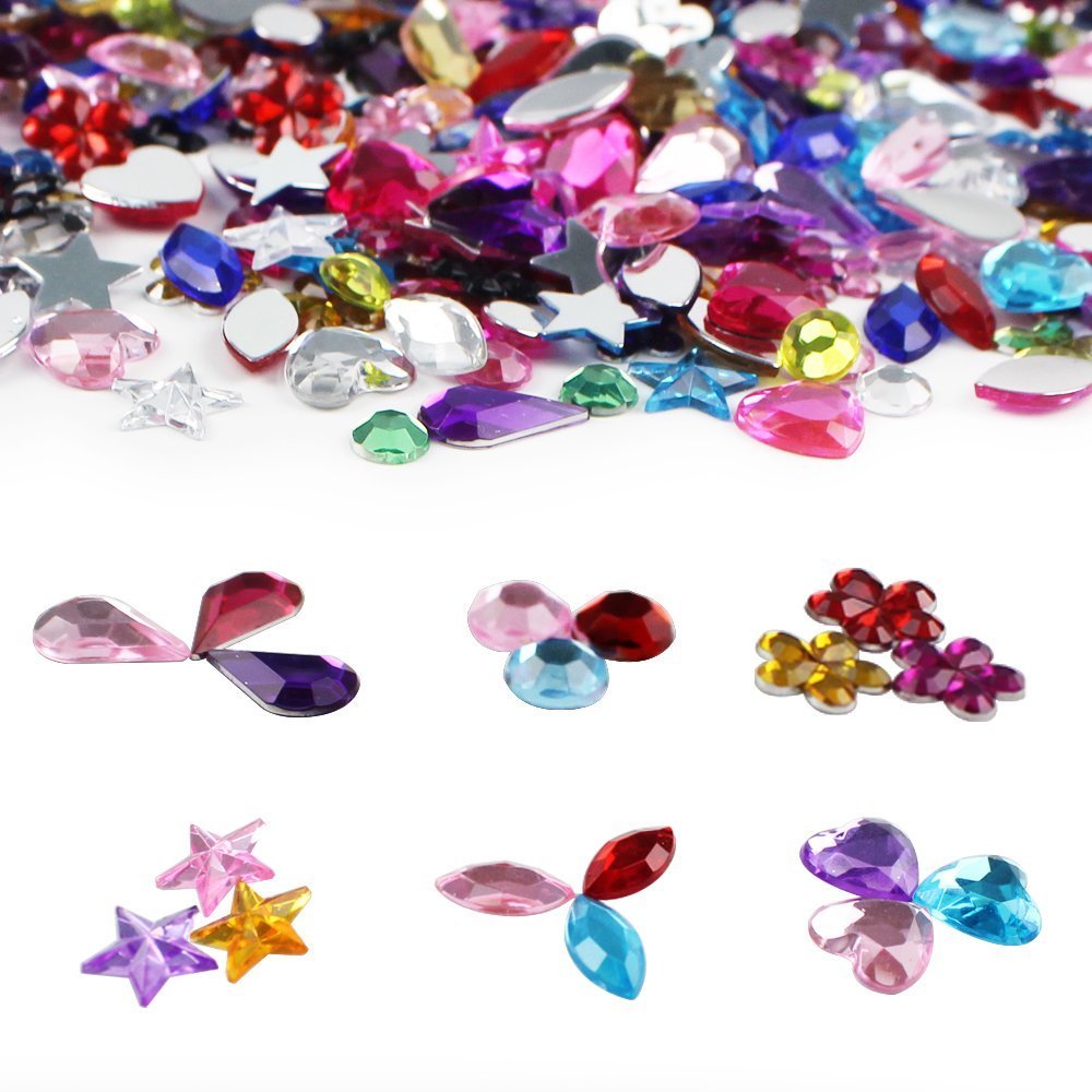 JPSOR 600pcs Gems Jewels for Crafts, Acrylic Flatback Rhinestones for Halloween Pirate Party Decorations, Crafting Embellishments Gemstone (6 Shapes, 6-13mm) JPSOR