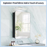 Black Medicine Cabinet with Mirror for Bathroom: 16 x 20 Inch Small Mirrored Vanity Storage with Adjustable Shelves - Surface or Recessed Wall Mount - Matte Black Frame MemoCastle