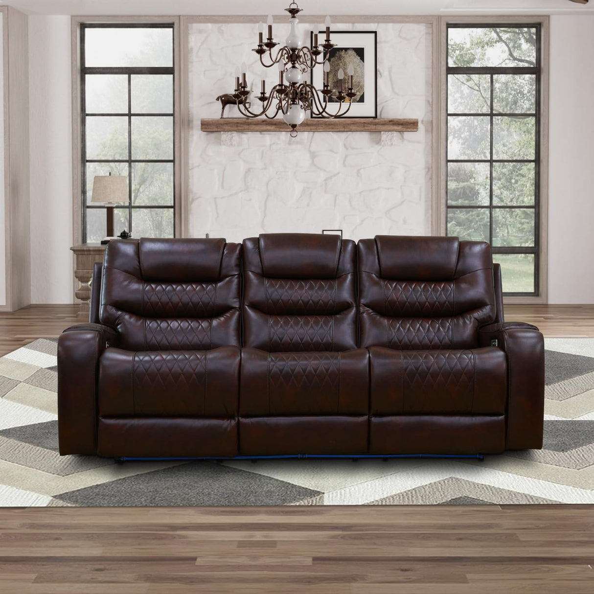 GEBADOL Power Recliner Sofa Set, Leather Recliners with Built-in USB Ports/Storage Console, Reclining Couch Set for Living Room/Home Theatre/Office (Brown, Sofa+LOVESEAT+Chair) GEBADOL