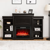 Tangkula 70" Mantel Fireplace, 750W/1500W Electric Fireplace w/Mantel & Built-in Bookshelves, 28.5-Inch Electric Fireplace w/Remote Control, 1-8H Timer, Adjustable Flame Brightness & Color (Black) Tangkula