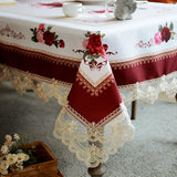 SUTAVIA Floral Lace Tablecloth Farmhouse Waterproof Fabric Table Cover Satin Resistant for Home Kitchen Dining Room Winter Holiday Christmas Party(Burgundy, Rectangle/Oblong,60 x 84 Inch,6-8 Seats) SUTAVIA