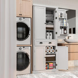 VVFLU Kitchen Pantry Storage Cabinet with Doors and Shelves, 72" Tall Cupboard Freestanding, Linen Utility Cabinet, 4 Doors, 1 Deep Drawer, Modern, for Dinning Room, Living Room, Laundry VVFLU