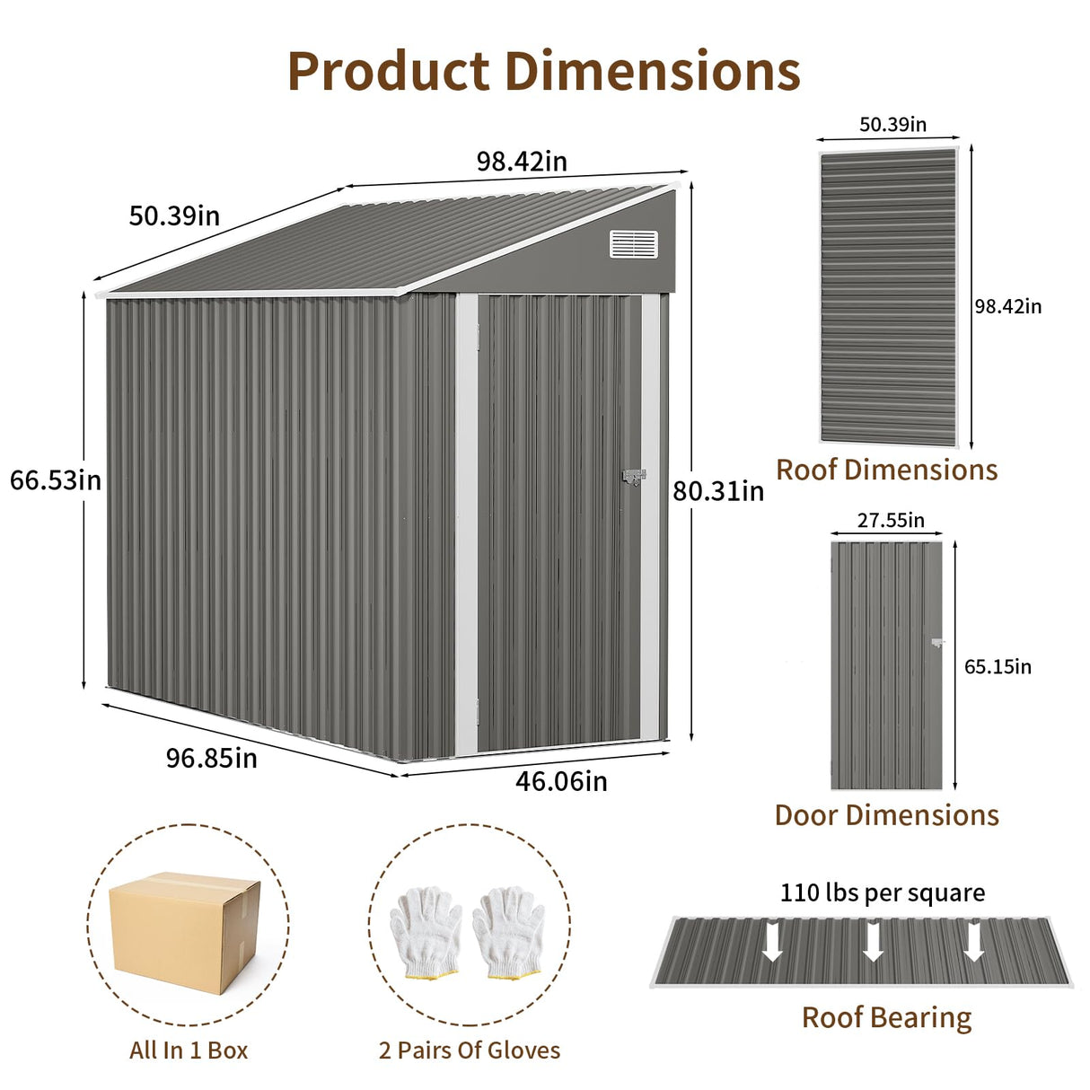 NicBex Heavy-Duty Lockable 4x8 Lean to Metal Shed - Weather Resistant Outdoor Lean to Shed with Vents & Door - Grey, Wall Side Design Sheds for Lawn Mowers, Bikes, Firewood & Animal Shelters NicBex