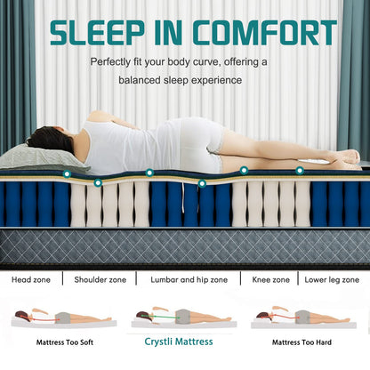 Crystli Full Mattress, 10 Inch Memory Foam Mattress with Innerspring Hybrid Full Size Mattress in a Box Pressure Relief & Supportive Double Mattress 100-Night Trial 10-Year Support