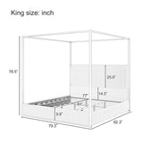 King Size Metal Canopy Bed with Tall Upholstered Channel Headboard and Gold 4 Poster, No Box Spring Needed (Cream+ Black, King) BEDGJH