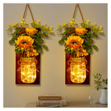 OurWarm Sunflower Wall Sconces Set of Two, Mason Jar Sconces Farmhouse Wall Decor Comes with Remote Control and Warm Toned LED Lights, Rustic Sunflower Decor for Home Kitchen Dining Room Living Room OurWarm