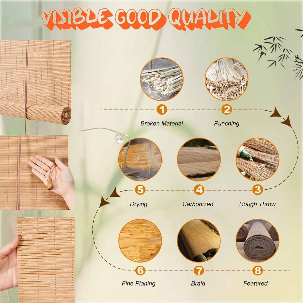 Natural Bamboo Roller Blinds for Indoor/Outdoor - Handwoven Shades for Privacy and Sun Control WDZDMYL