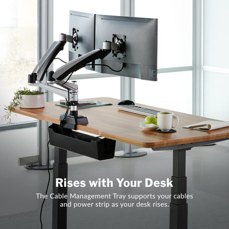 Vari Cable Management Tray - Under Desk Cord & Wire Organizer - Ideal for Home Office Sit Stand Desks - Fits Adjustable Electric Standing Desk 48x30, 60x30, 60x24, 72x30 - Easy Assembly (Black) Vari