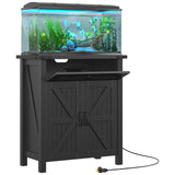 kepptory 20 Gallon Fish Tank Stand with Power Outlets, Farmhouse Decorative Aquarium Stand Furniture with Adjustable Shelves, 10-20 Gallon Reptile Turtle Tank Stand with Cabinet Storage (Black, 20GL) kepptory