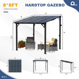 MEISSALIVVE 8' x 8' Gazebo, Wall Mounted Gazebo, Lean to Metal Awnings Gazebos, Gazebo Pergola with Sloped Roof, Outdoor Patio Gazebo Awning for Backyard, Deck, Black MEISSALIVVE