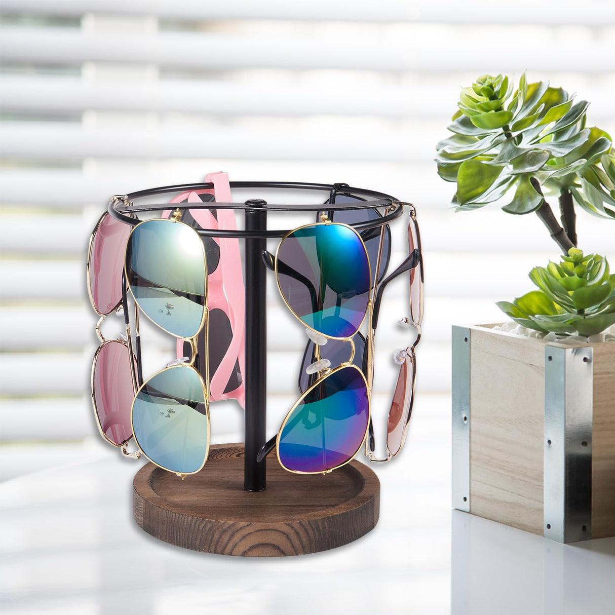 BDBDYEAY Sunglasses Organizer Wood Glasses Holder Stand, Metal Sunglass Storage Display Rack for 12Pairs Eyeglasses, Eyewear Organizer for Dresser Table Desk Countertop Bedroom BDBDYEAY