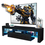 CFTEL Black TV Stand, 60 65 70 75 inch Wood TV Stand, High Glossy Entertainment Center with Large Drawers＆Glass Display Shelf, LED Modern Media Gaming Cabinet TV Console for Livingroom, Bedroom CFTEL