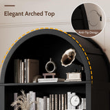Vividwood 6-Tier Farmhouse Arched Bookshelf Bookcase with Doors, 70" Tall Storage Cabinet and Display Shelves, Open Shelves for Living Room or Office, Black Vividwood