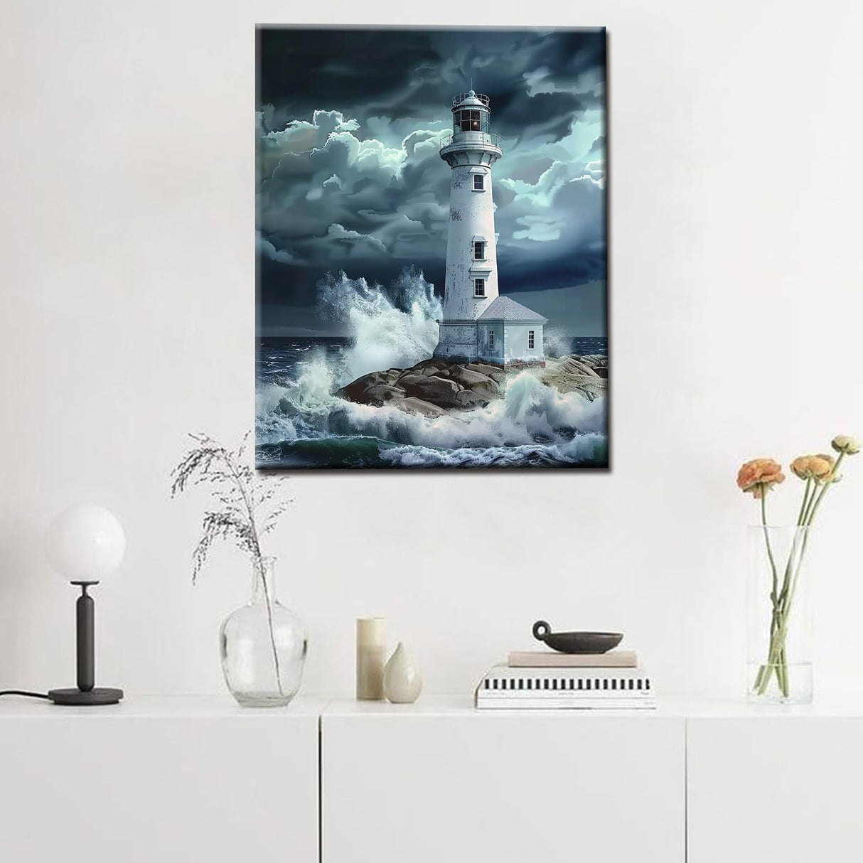 Fantasy Lighthouse Painting Dramantic Scenery Paint by Number Kits 16 x 20 inch Canvas DIY Tropcial Ocean Oil Painting for Kids Adults Beginner with Brushes and Acrylic Abstract Art(Without Frame Tucocoo