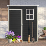 Shaical Outdoor Storage Shed 5 x 3 FT Resin Shed with Floor and Window, Sloping Roof Outdoor Shed with Lockable Door, Plastic Tool Shed for Patio, Garden, Backyard, Yard, Lawn, Black Shaical