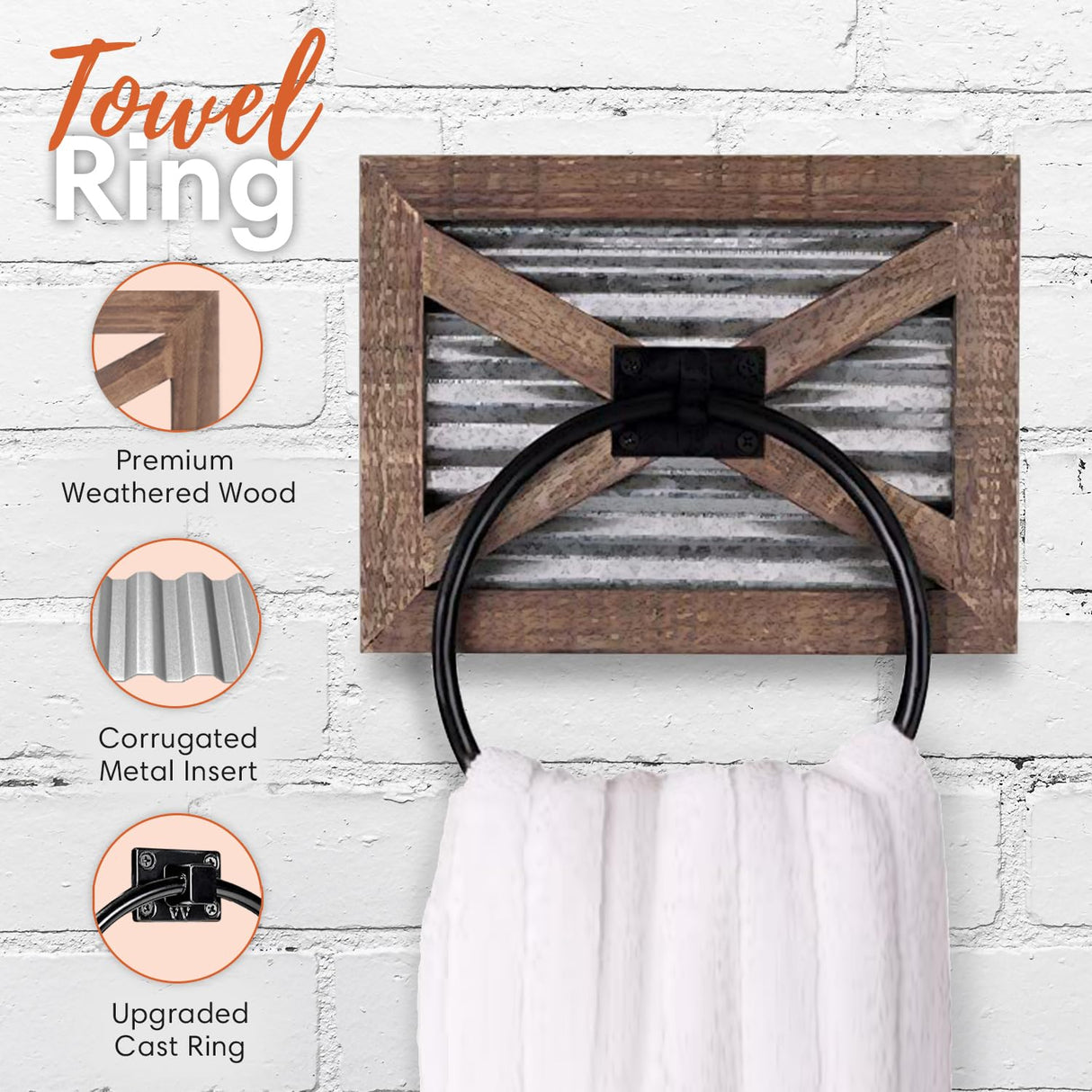 Autumn Alley Farmhouse Toilet Paper Holder and Rustic Towel Holder Set, Wall Mount, Rustic Wall Toilet Paper Holder and Bathroom Hand Towel Holder Decor, Wooden Brown Autumn Alley