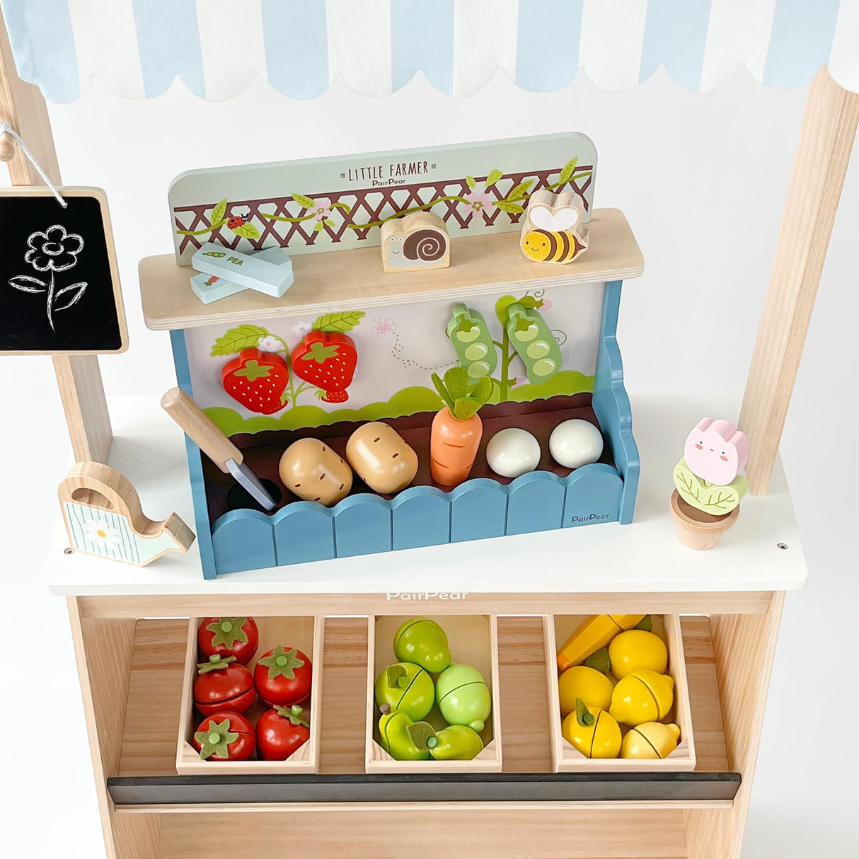 PairPear Flower Garden Toy Playset,Toddlers Wooden Toys Play Food Set for Girls Boys 3 Years and Up PairPear