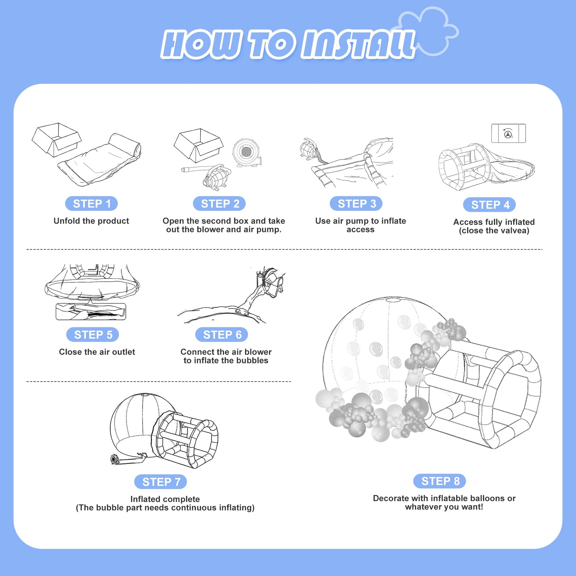 Bubble House, Bubble Tent Dome, PVC Transparent Inflatable Bubble House, Bubble Dome with Blower for Kids Party Balloon Garden Tent, 13ft Dome & 8ft Tunnel for Outdoor Party (Bubble house 13f - WoodArtSupply