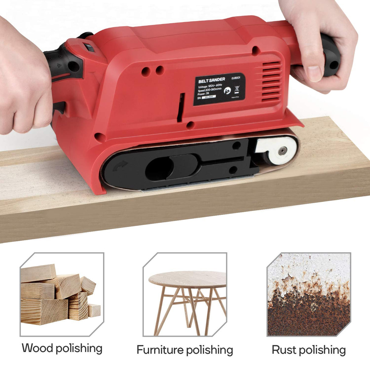 Eastvolt 7 Amp Belt Sander 200-360RPM with 6 Variable Speed, 3 x 18 Inch Belt Sander with 20 Pcs Sanding Belts, Screw Clamps, Dust Bag Eastvolt