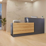 LayBurst L Shaped Reception Desk with Lockable Drawers and Adjustable Filling Cabinet,Modern Front Desk Reception Counter with Keyboard Tray and Storage Cabinet for Checkout,Lobby,Beauty Salon LayBurst