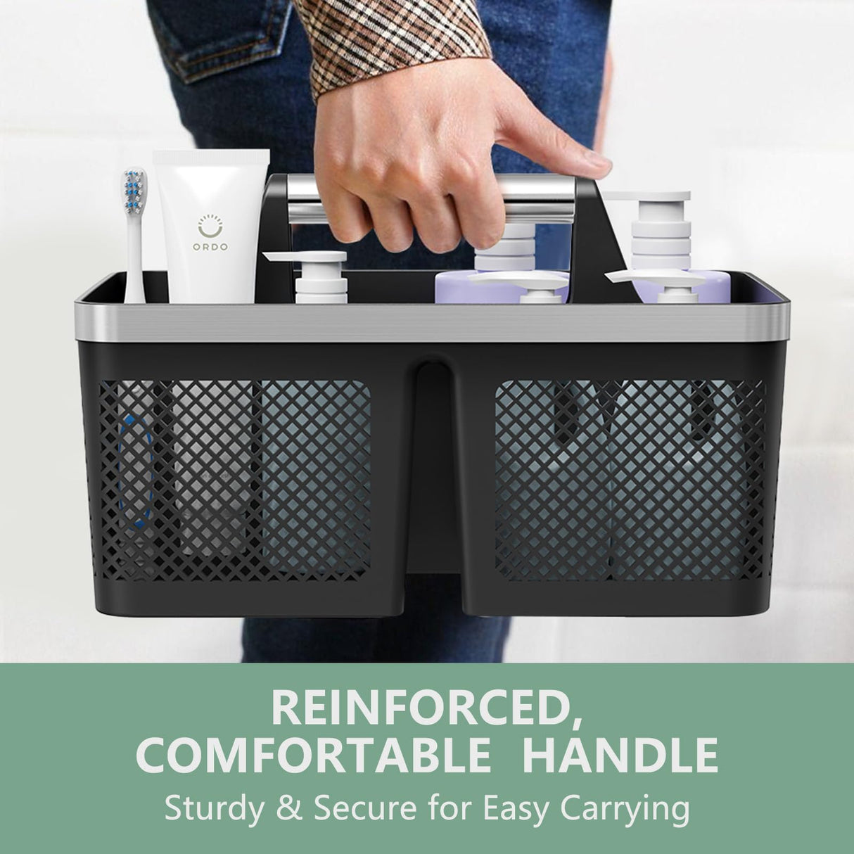 BYUNER Black Shower Caddy Portable: Plastic Bathroom Caddy Organizer with Handle and Holes, Cleaning Caddy, Hard Shower Basket Storage Tote for Toiletry, College Dorm Room Essentials for Men BYUNER