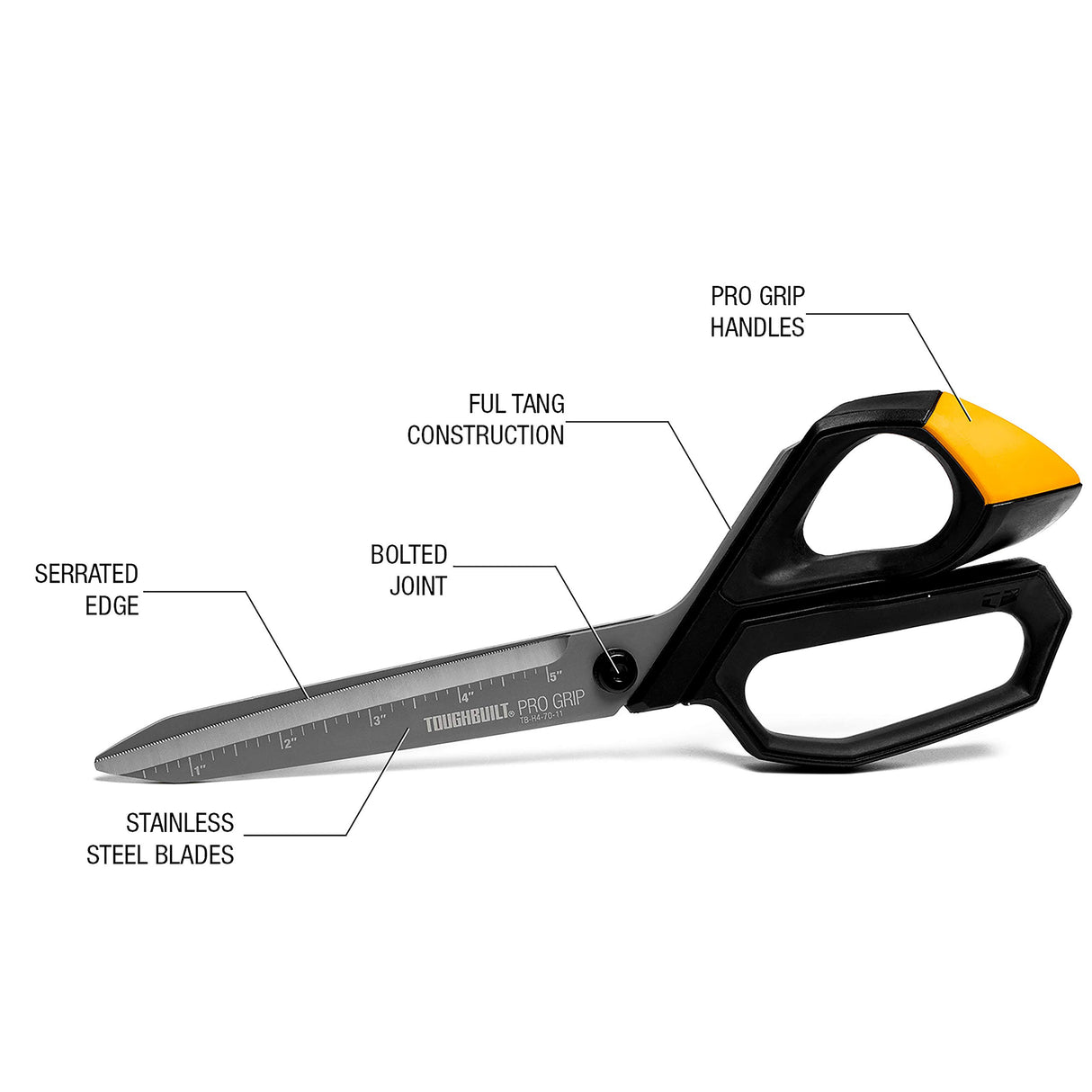 ToughBuilt - Pro Grip Jobsite Scissors - 5 in Titanium Coated Stainless Steel Blades - (TB-H4-70-11) ToughBuilt