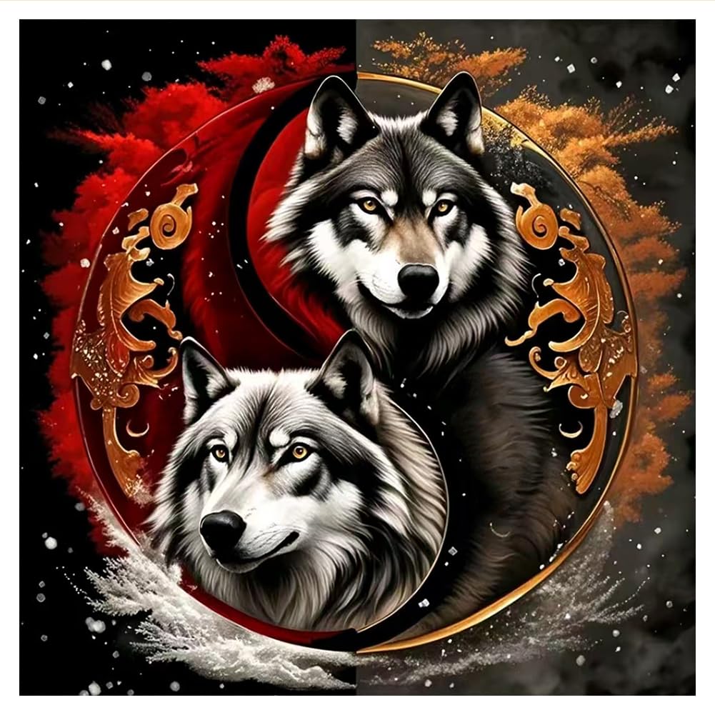 hill froeistung Wolf Diamond Art Painting Kits for Adults,Taichi Wolf Diamond Art for Beginners, 5D DIY Full Drill Round Gem Art Craft Home Wall Decor Gift 12x12 inch hill froeistung