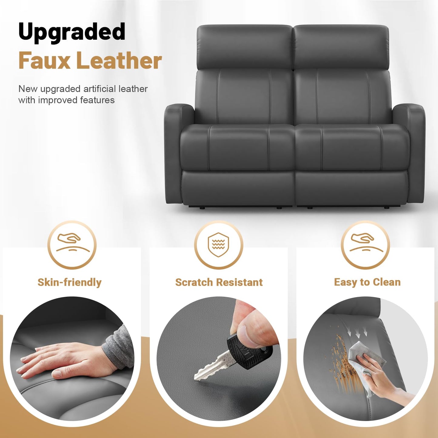 Power Loveseat Recliner Set with Adjustable Headrest, 2+1 Pieces in Living Room, 2 Seater Power Reclining Loveseat with Manual Headrest, 1 Swivel and Rocking Power Recliner Chair with Power Headrest