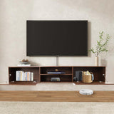 Floating TV Stand,70" Media Console for 60"70"80" tv,Entertainment Center with Storage, Mid Century Modern Wood tv shelf, 3 Cabinet tv Table,tv stand wall-mounted for Living Room (Dark Brown) TIMSATIO