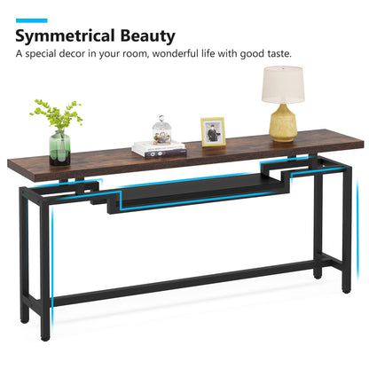 Tribesigns 70 inch Sofa Table, Narrow Long Console Table with 2 Tiers, Industiral TV Console Behind Couch Table with Storage for Entryway, Living Room, Brown & Black - WoodArtSupply