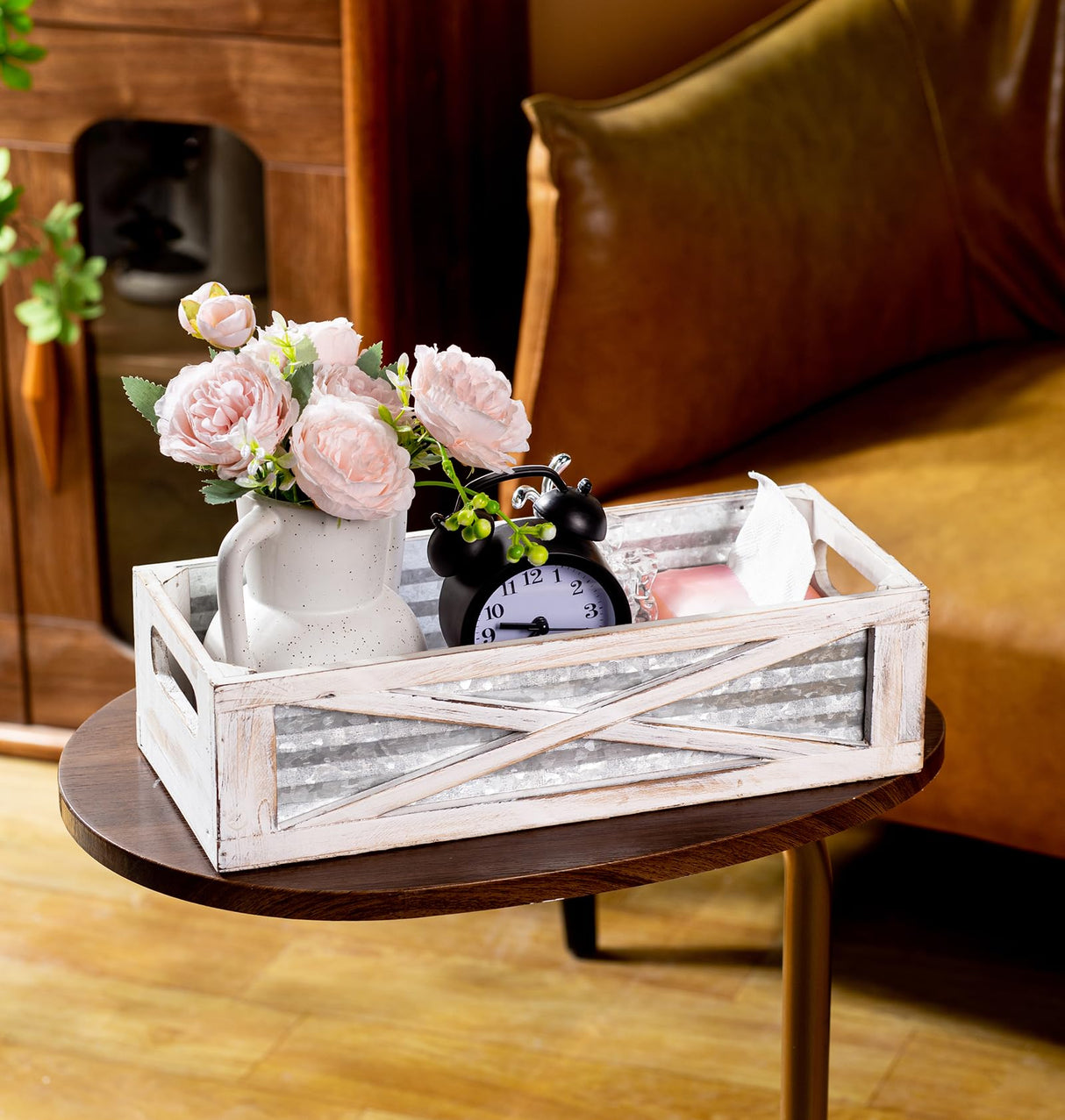 Venalys Wooden Toilet Tank Basket, Rustic Bathroom Decor Box, Farmhouse Toilet Paper Organizer Holder, Decorative Bathroom Storage Basket, Barn Door (Whitewash) Venalys