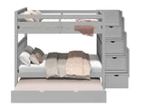 Bedz King Stairway Bunk Beds Full over Full with 4 Drawers in the Steps and a Full Trundle, Gray Bedz King