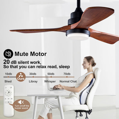 BOJUE 42 Inch Black Ceiling Fans with Lights and Remote,3 Color LED Light,Quite Reversible DC Motor,Memory Function,Modern Solid Wood Indoor Outdoor Ceiling Fan with light for Farmhouse Bedroom Patio BOJUE