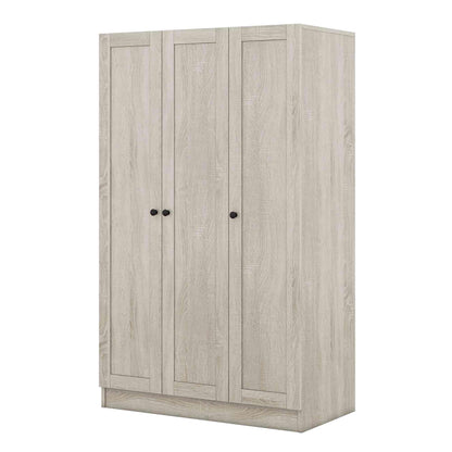 ATY 3-Door Wardrobe Closet with Shelves and Hanging Rod, Wooden Freestanding Armoire, Clothes Organizer Cabinet for Bedroom, Guestroom, Gray