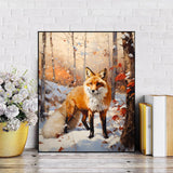 QACEYID DIY Canvas Acrylic Paint Kits, Animal Fox, Autumn Forest Snow Scene, Paint by Number Kit for Beginners and Ideal for Home Decor, 40x50cm, Without Frame QACEYID