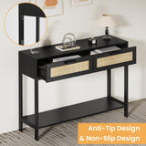 Derfullo Rattan Console Table - Boho Rattan Entryway Table with 2 Storage, Wood Small Console Tables for Entryway, Entry Table for Hallway, Sofa Table Derfullo