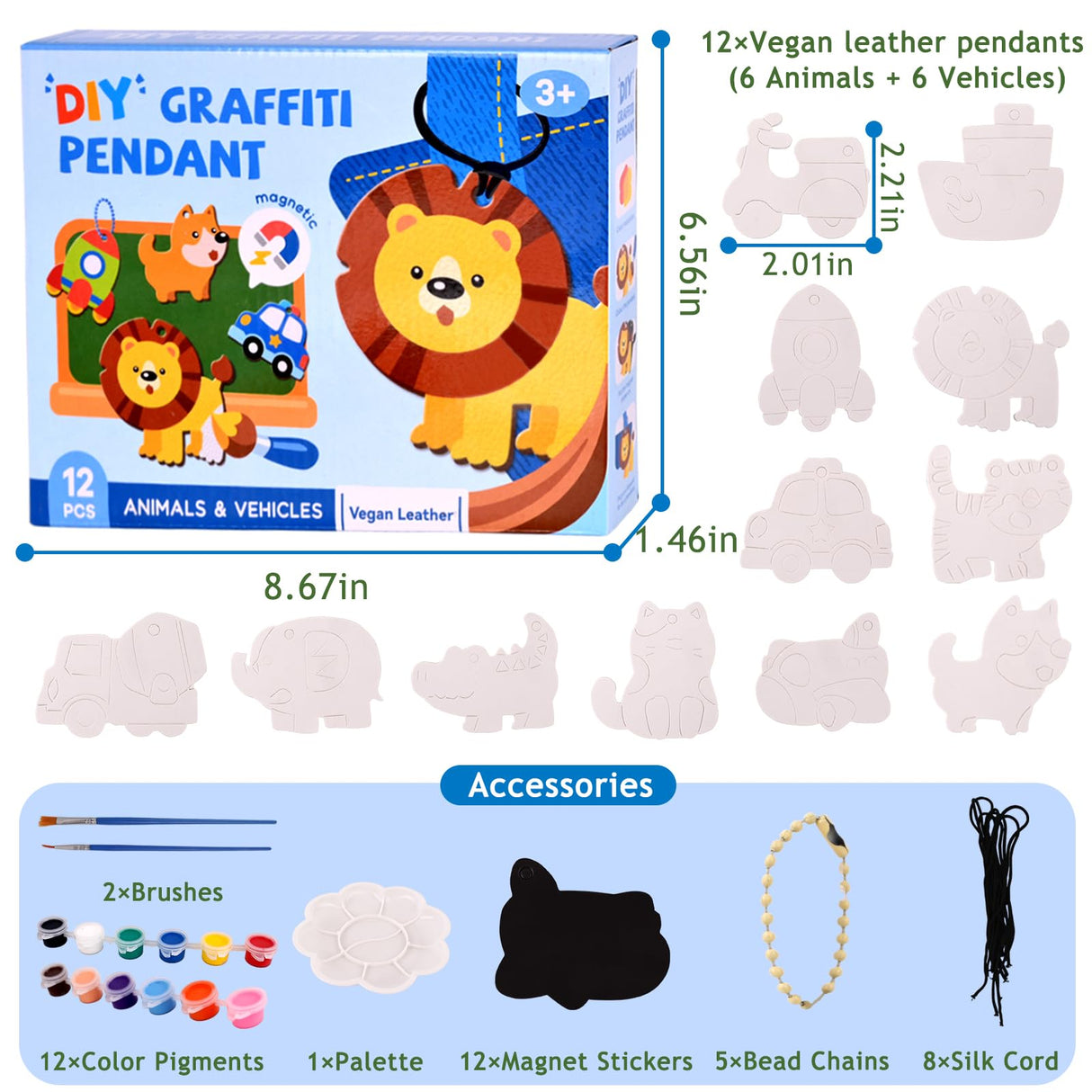 Magnetic Mini Tile Art-DIY Craft Kits for Kids,Fridge magnet painting kit for kids Ages 4-8,Soft Leather Fridge Magnets Craft Paint Set Animals & Vehicles,Party Favors for Kids 8-12 DerzuanAscent