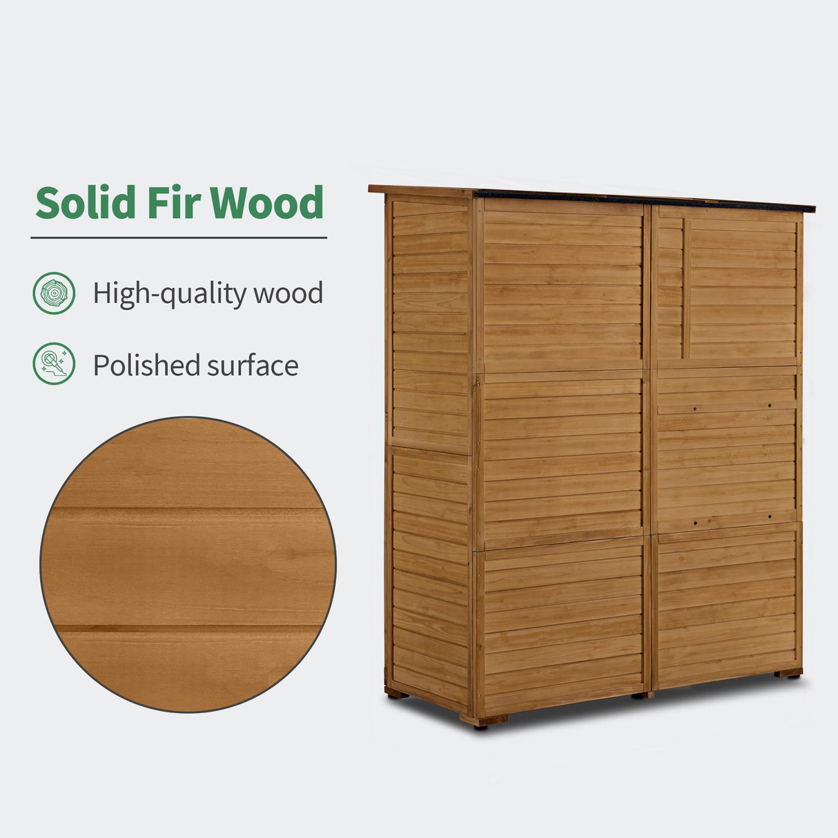 MCombo Outdoor Storage Cabinet, Outside Wooden Storage Cabinet with Waterproof Asphalt Roof and 3 Shelves, Tall Tool Shed with 1 Foldable Table for Yard, Garden, Patio, Lawn 1815 MCombo