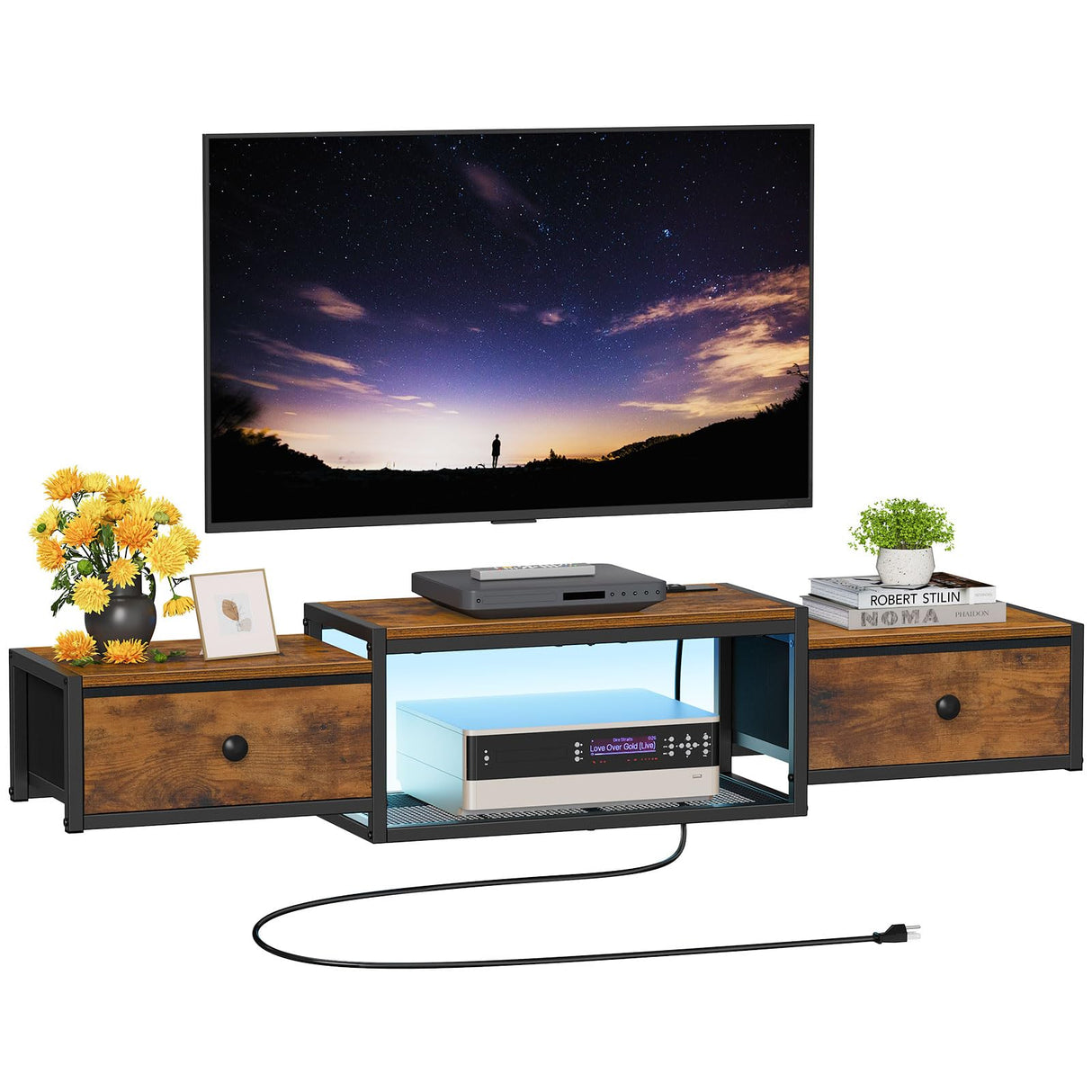 Snughome Floating TV Stand with Power Outlet 55", Wall Mounted Entertainment Center with LED Lights, Floating TV Shelf with Drawer, Wall Mounted Media Console Shelf for Living Room, Bedroom Snughome