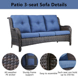 Belord Wicker Outdoor Furniture Patio Furniture Set - 6 Piece Patio Conversation Set with Swivel Rocker Chairs, Rattan Sofa, Ottomans and Coffee Table, Blue Cushion Belord